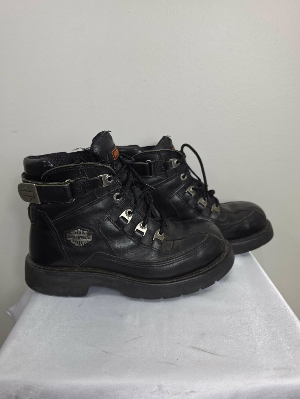 Harley-Davidson Black Leather Lace-Up Riding Boots